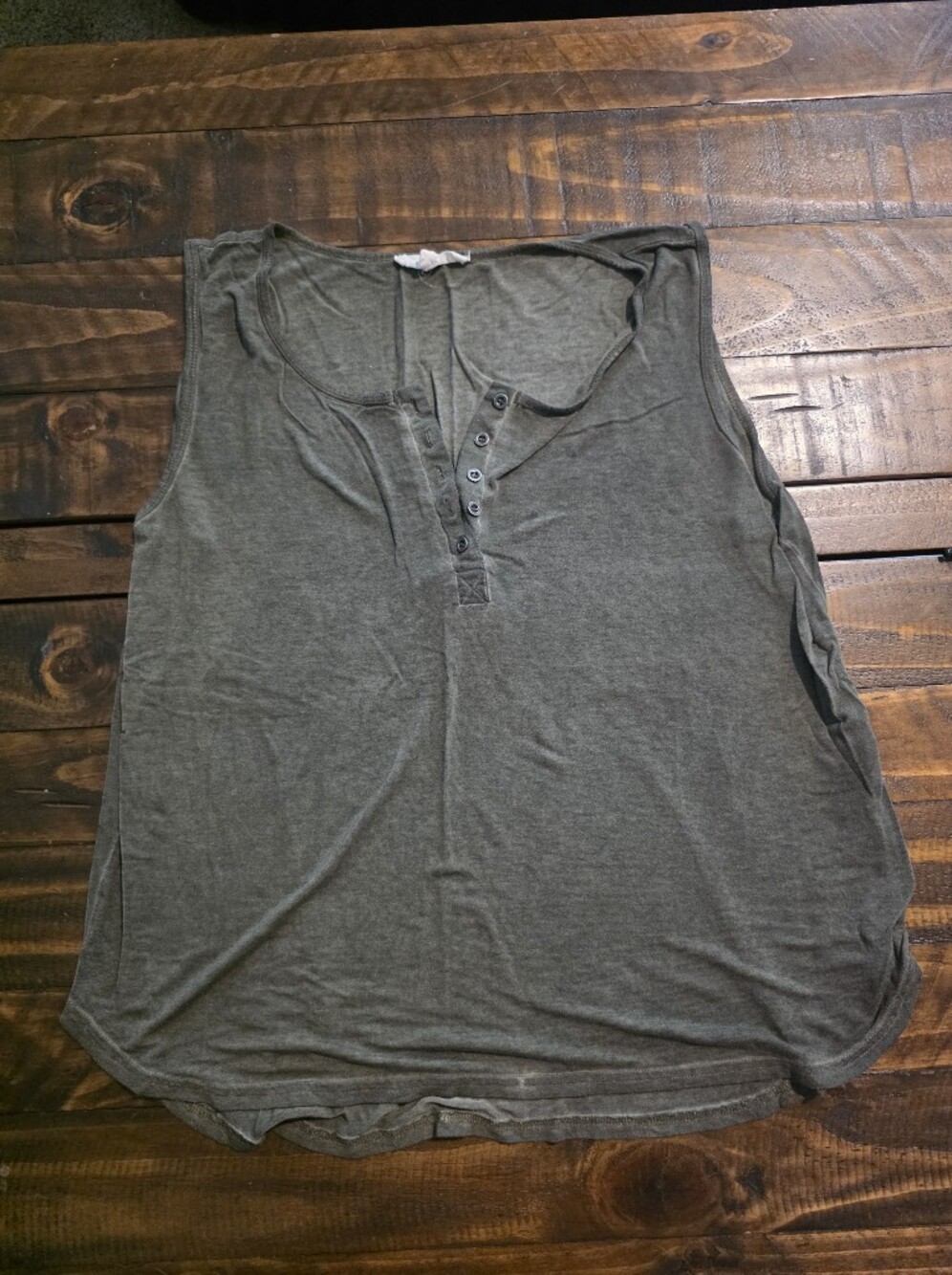 Jane And Delancey Distressed Olive Green Henley Tank